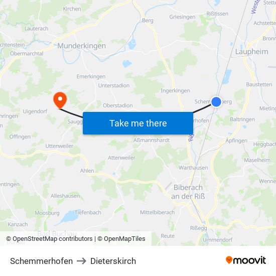 Schemmerhofen to Dieterskirch map
