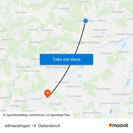 Allmendingen to Dieterskirch map