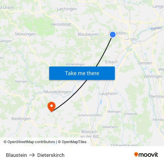 Blaustein to Dieterskirch map
