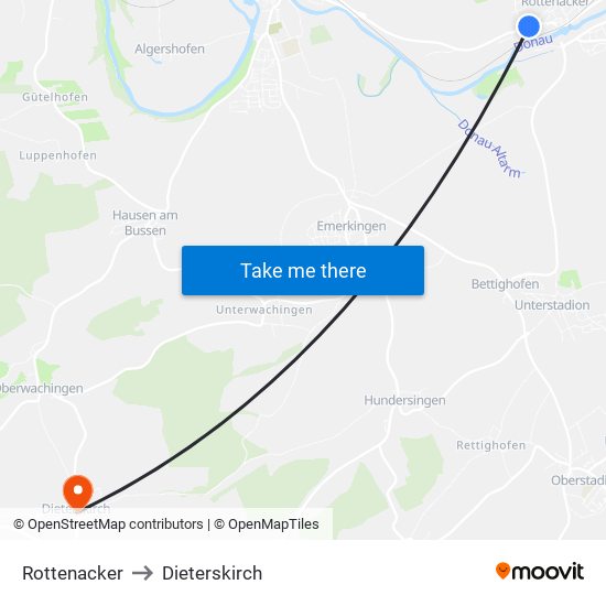 Rottenacker to Dieterskirch map