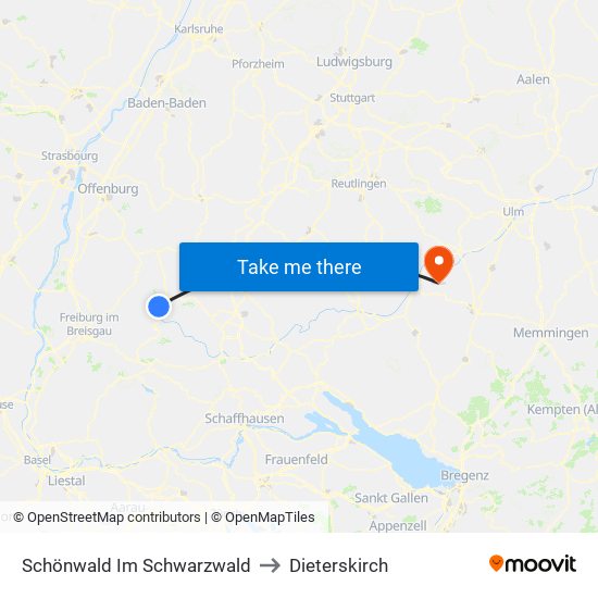 Schönwald Im Schwarzwald to Dieterskirch map
