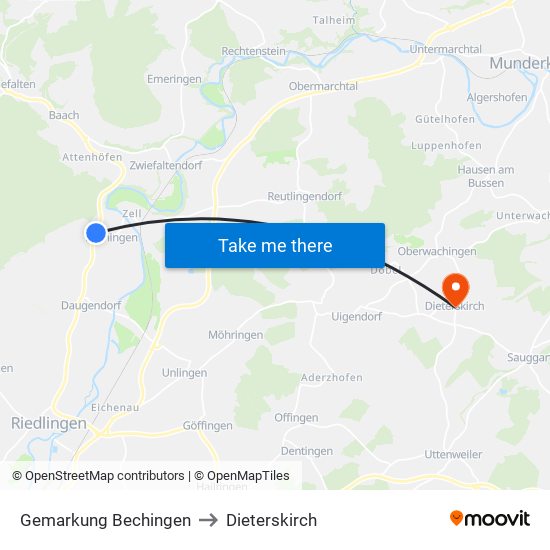 Gemarkung Bechingen to Dieterskirch map