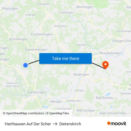 Harthausen Auf Der Scher to Dieterskirch map