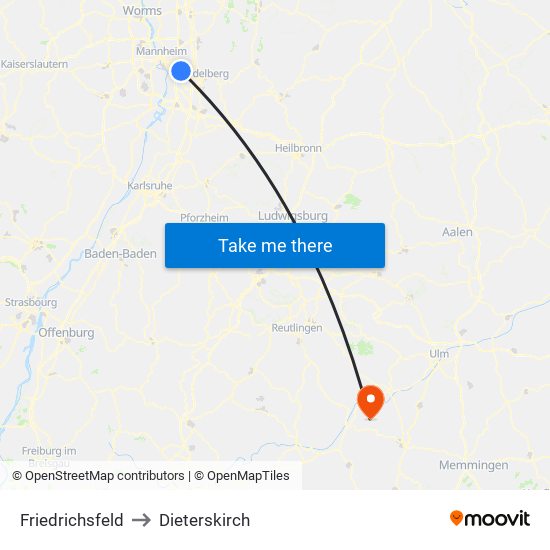 Friedrichsfeld to Dieterskirch map