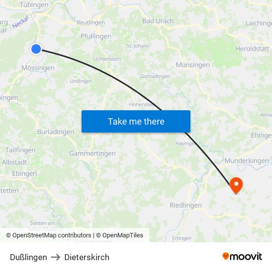 Dußlingen to Dieterskirch map
