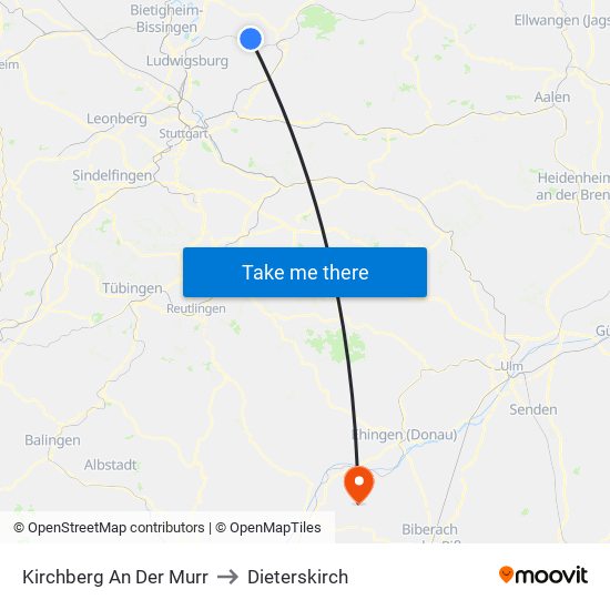 Kirchberg An Der Murr to Dieterskirch map