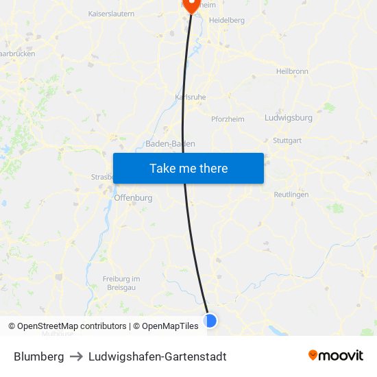 Blumberg to Ludwigshafen-Gartenstadt map