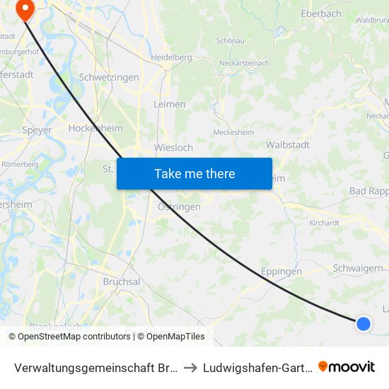 Verwaltungsgemeinschaft Brackenheim to Ludwigshafen-Gartenstadt map