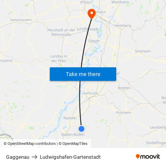 Gaggenau to Ludwigshafen-Gartenstadt map