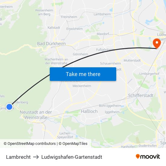 Lambrecht to Ludwigshafen-Gartenstadt map