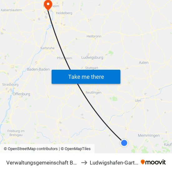 Verwaltungsgemeinschaft Bad Waldsee to Ludwigshafen-Gartenstadt map