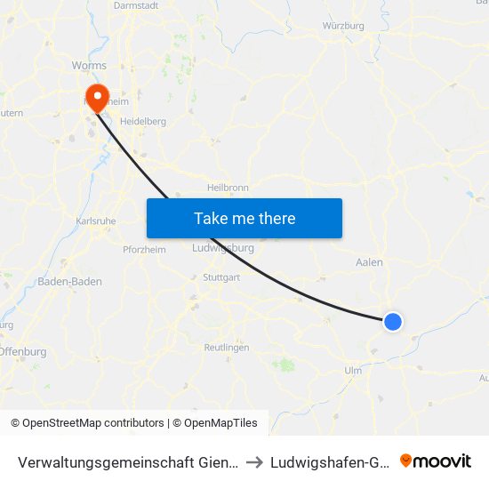 Verwaltungsgemeinschaft Giengen An Der Brenz to Ludwigshafen-Gartenstadt map