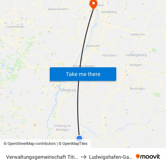 Verwaltungsgemeinschaft Titisee-Neustadt to Ludwigshafen-Gartenstadt map