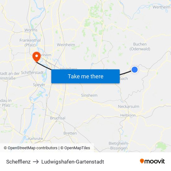 Schefflenz to Ludwigshafen-Gartenstadt map