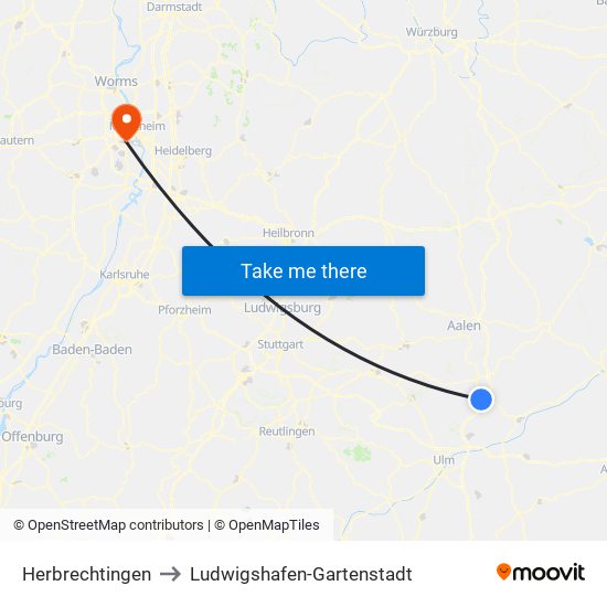 Herbrechtingen to Ludwigshafen-Gartenstadt map