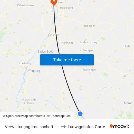 Verwaltungsgemeinschaft Stockach to Ludwigshafen-Gartenstadt map