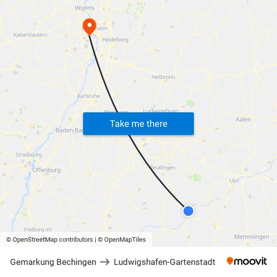 Gemarkung Bechingen to Ludwigshafen-Gartenstadt map