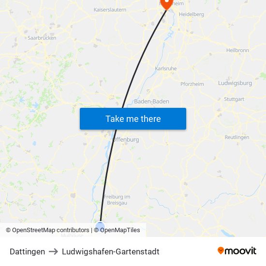 Dattingen to Ludwigshafen-Gartenstadt map