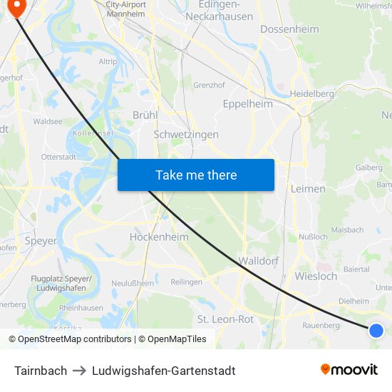 Tairnbach to Ludwigshafen-Gartenstadt map