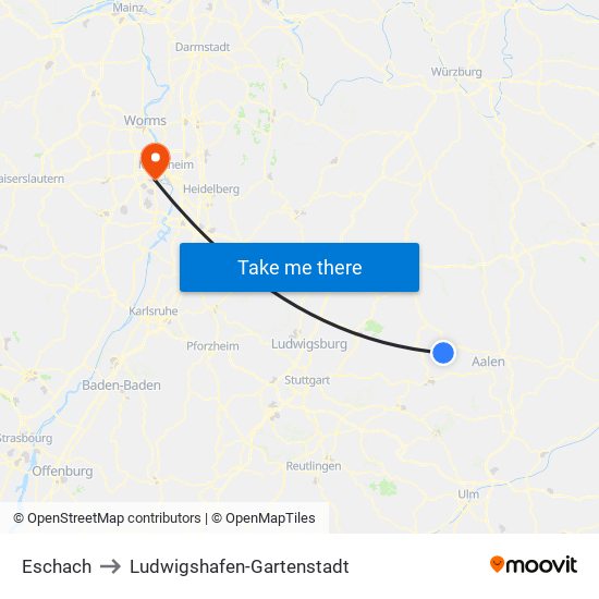 Eschach to Ludwigshafen-Gartenstadt map