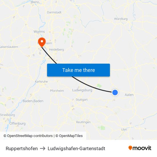 Ruppertshofen to Ludwigshafen-Gartenstadt map