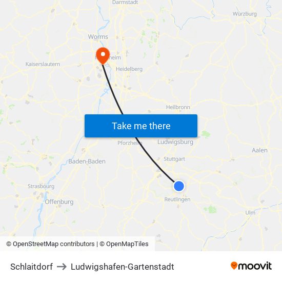 Schlaitdorf to Ludwigshafen-Gartenstadt map