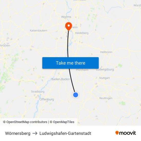Wörnersberg to Ludwigshafen-Gartenstadt map