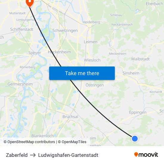 Zaberfeld to Ludwigshafen-Gartenstadt map