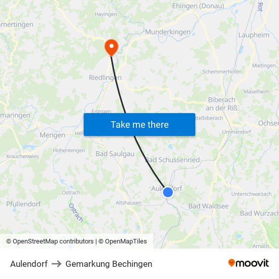 Aulendorf to Gemarkung Bechingen map