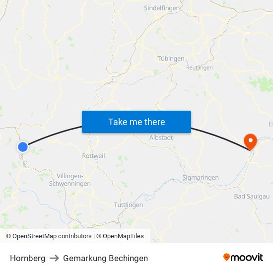 Hornberg to Gemarkung Bechingen map