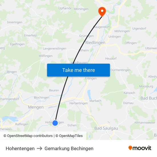 Hohentengen to Gemarkung Bechingen map