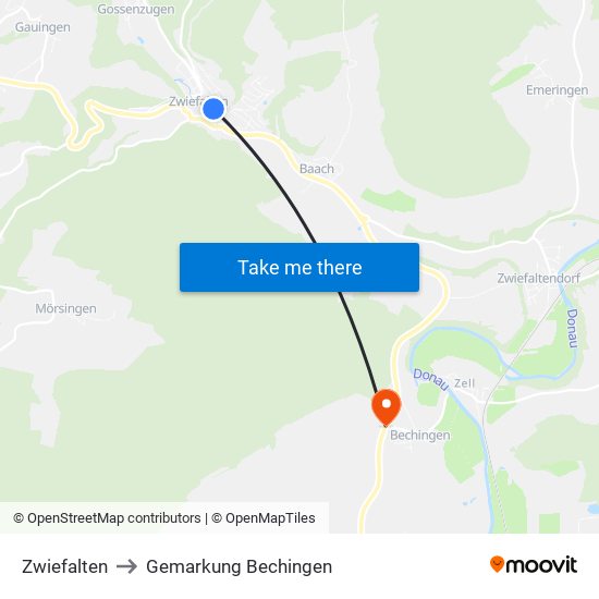 Zwiefalten to Gemarkung Bechingen map