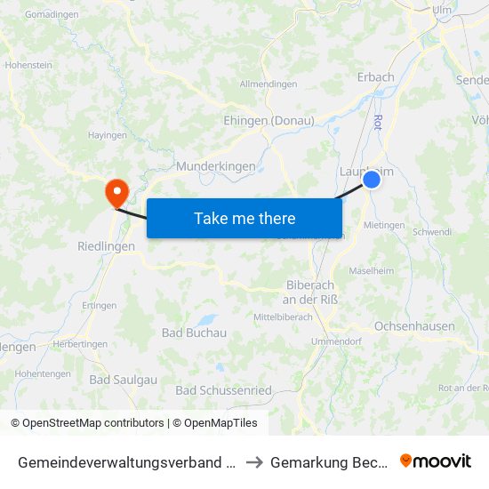 Gemeindeverwaltungsverband Laupheim to Gemarkung Bechingen map