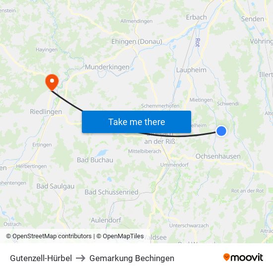 Gutenzell-Hürbel to Gemarkung Bechingen map