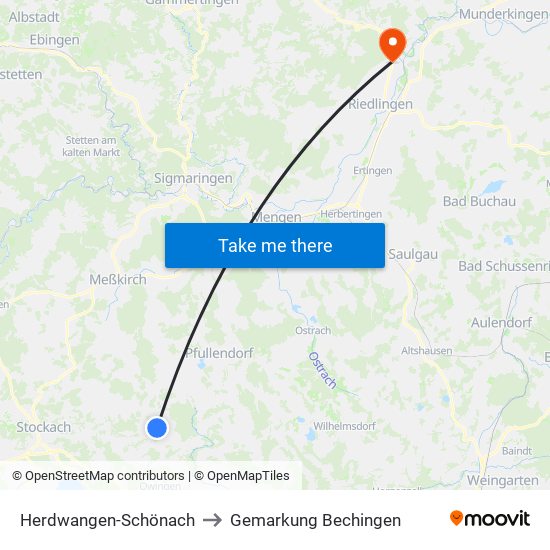 Herdwangen-Schönach to Gemarkung Bechingen map