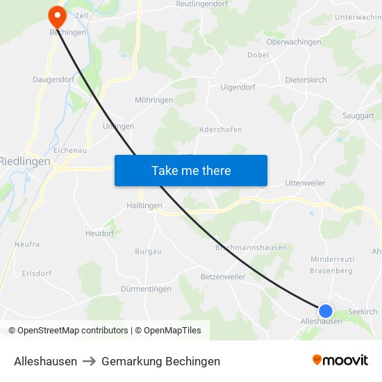 Alleshausen to Gemarkung Bechingen map