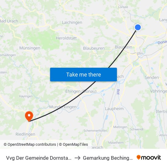 Vvg Der Gemeinde Dornstadt to Gemarkung Bechingen map