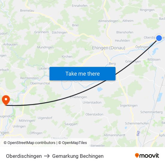 Oberdischingen to Gemarkung Bechingen map