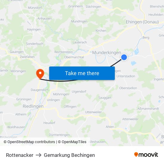 Rottenacker to Gemarkung Bechingen map
