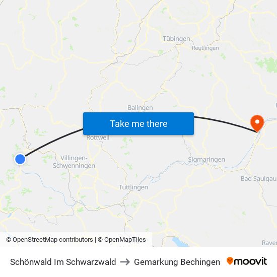 Schönwald Im Schwarzwald to Gemarkung Bechingen map