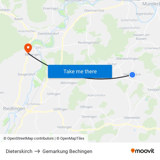 Dieterskirch to Gemarkung Bechingen map