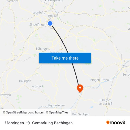 Möhringen to Gemarkung Bechingen map