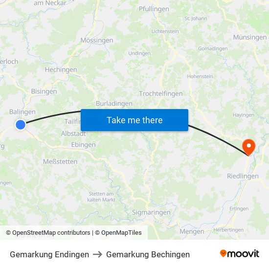 Gemarkung Endingen to Gemarkung Bechingen map