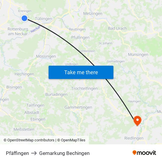 Pfäffingen to Gemarkung Bechingen map