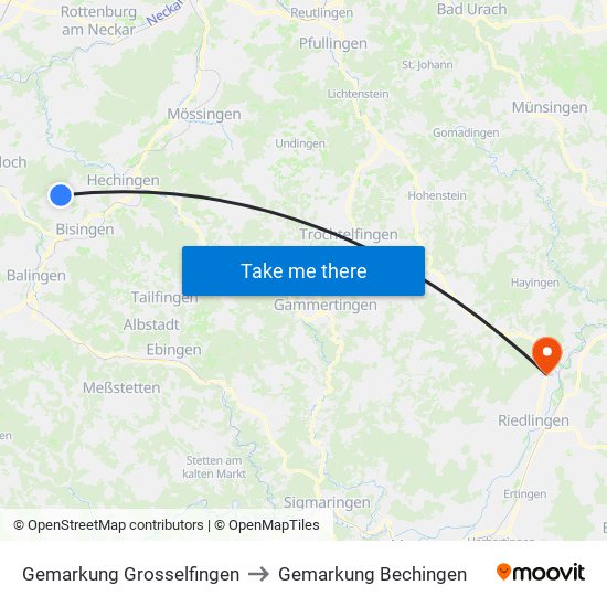 Gemarkung Grosselfingen to Gemarkung Bechingen map