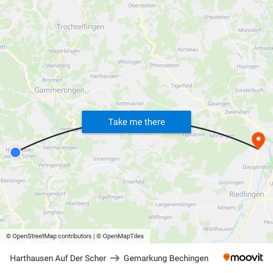 Harthausen Auf Der Scher to Gemarkung Bechingen map