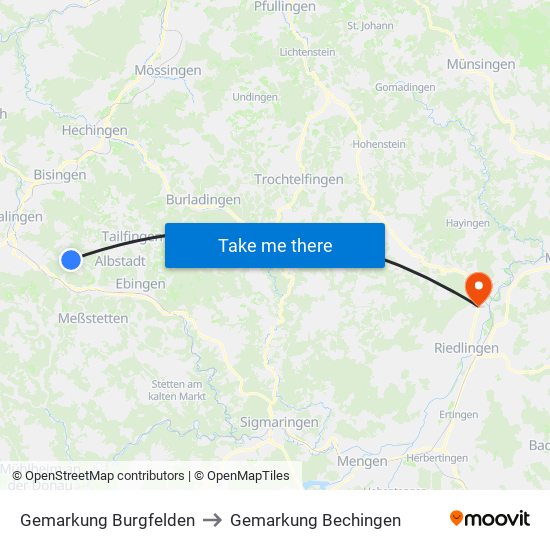 Gemarkung Burgfelden to Gemarkung Bechingen map