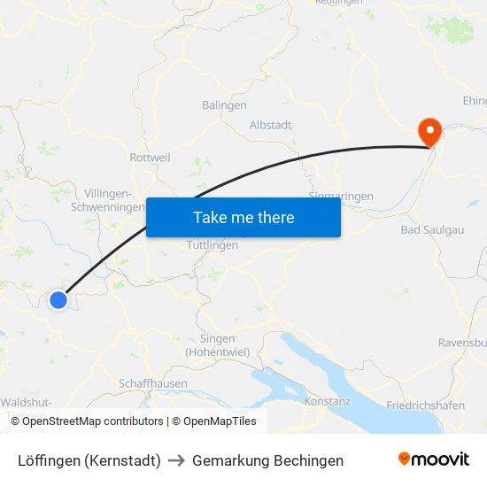 Löffingen (Kernstadt) to Gemarkung Bechingen map