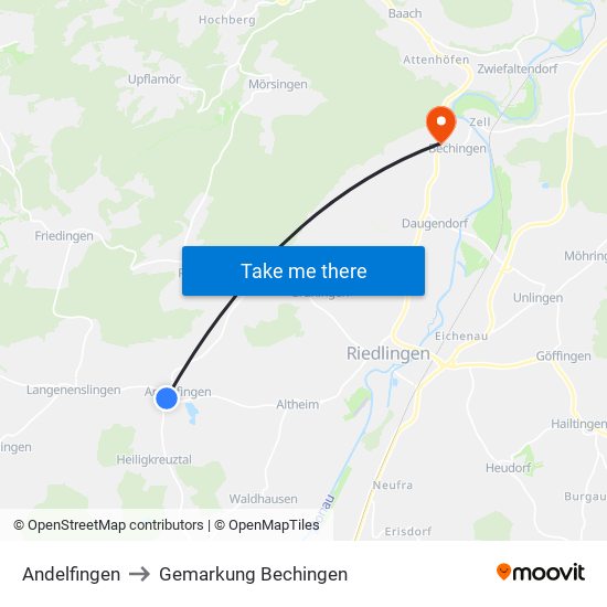 Andelfingen to Gemarkung Bechingen map