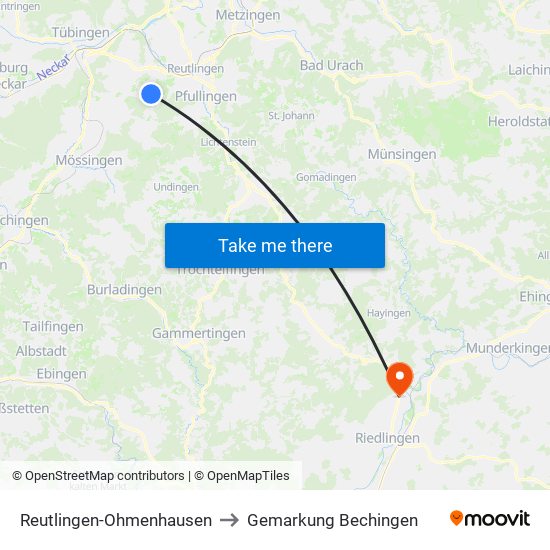 Reutlingen-Ohmenhausen to Gemarkung Bechingen map